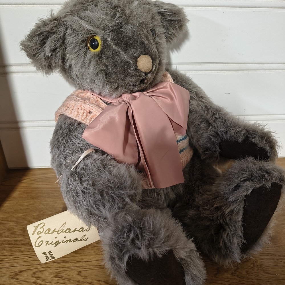 Vintage Collector Barbara's Originals Teddy Bear with Pink Vest And Bow